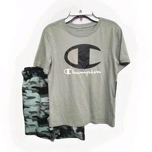 Nwt Boys Champion 2 Piece Shirt and Short Active Set Green Camo SIze Medium 10